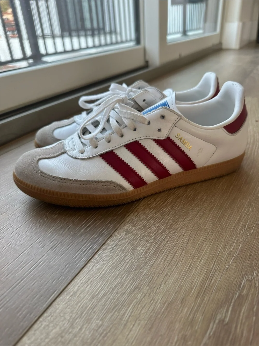 adidas Samba Sneakers - White with Red Stripes and Gum Sole